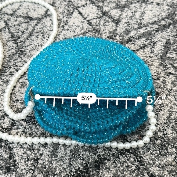 Hand Crocheted Sparkling Blue Rose Purse - Picture 12 of 15